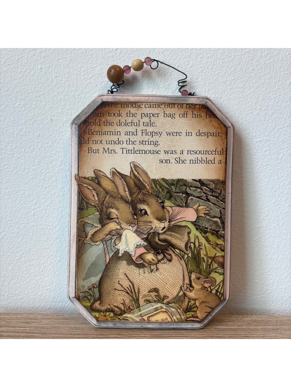 Handmade Beatrix Potter Benjamin Bunny Nursery Wall Plaque Cottage Decor